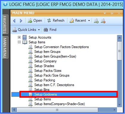 fmcg setup godowns menu